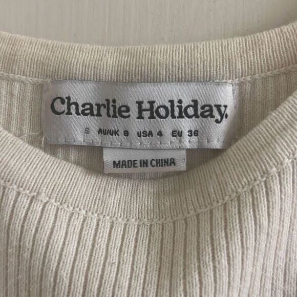 ✨Charlie Holiday Deliah Ribbed Midi Ivory Sz 4 Dress Cloud✨ - Picture 7 of 8